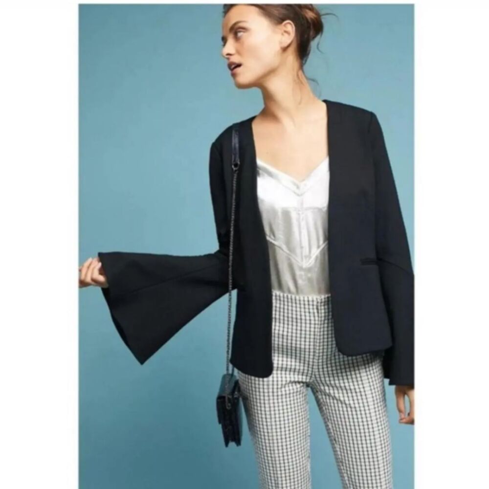 Anthro Bell Sleeve Collarless Black Blazer Witchy Poet Medium Whimsigoth Medium